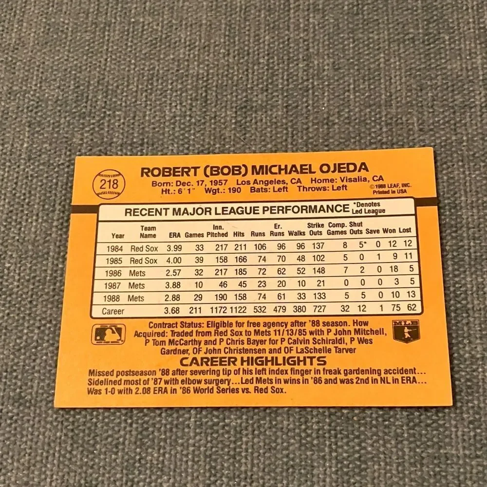 1989 Donruss New York Mets Baseball Card Trading Card